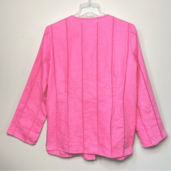 Laura Ashley Linen Button Front Pink Long Sleeve Blouse Jacket Size M - Picture 3 of 11